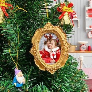 Vintage golden oval photo frame ornament for Christmas tree decor with family photo
