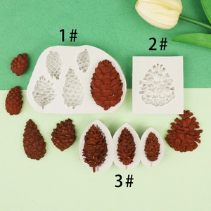 Three-piece pine cone silicone mold set for 3D realistic cake and handicraft decorating