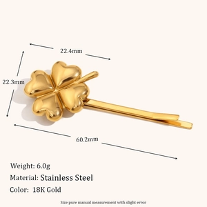 Dimensions détaillées de la pince à cheveux trèfle en acier plaqué or 18 carats