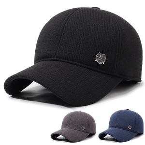 Men's Winter Baseball Cap With Ear Flaps Thickened Warm Woolen Outdoor Windproof Hat For Middle-Aged Elderly Father Gift
