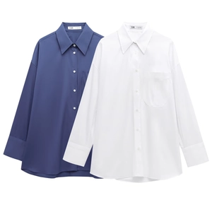 Women Long Sleeve Blouse Shirt Polyester Cotton Solid Color Lapel Collar Single Breasted Casual Elegant Versatile