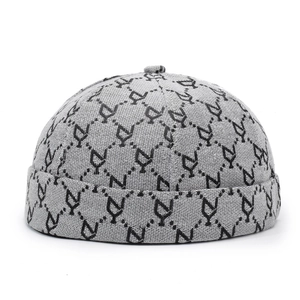 Berretto docker hip hop con motivo jacquard NY grigio e nero e ricamo geometrico