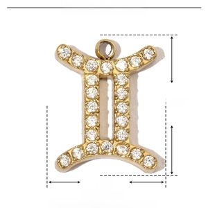 Detailed view of Gemini zodiac pendant in gold-plated stainless steel with zircon stones