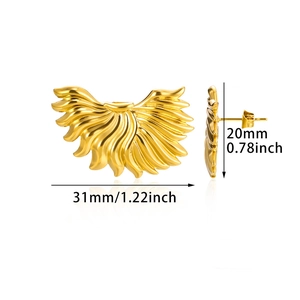 Detailed view of gold wing-shaped stud earrings with dimensions 31mm by 20mm