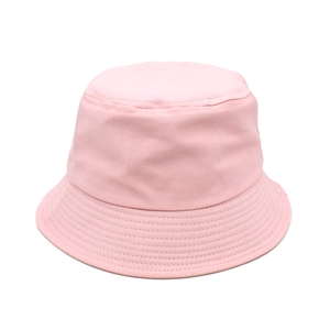Close-up of pink cotton bucket hat showing parallel reinforced stitching on the brim