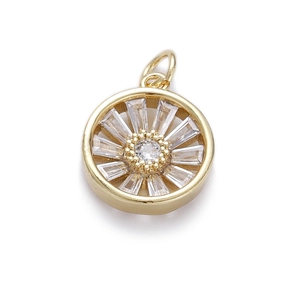 Golden pendant necklace with radiant starburst design and clear zircon heart center