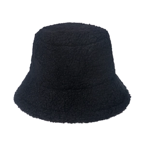 Thickened black plush lamb wool bucket hat for winter outdoor warmth and casual style