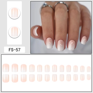 Faux ongles carrés courts dégradé rose et blanc, kit de 24 pièces avec fini brillant