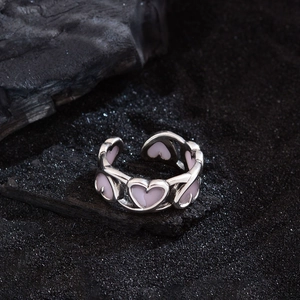 Fashion Unique Design Pink Enamel Hollow Heart Open Ring For Women Copper Electroplated Adjustable Heart Finger Ring Jewelry