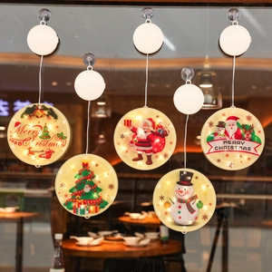 Christmas LED Hanging Lights Santa Claus Snowman Round Suction Cup Window Lamp Battery Operated Holiday Party Decoration