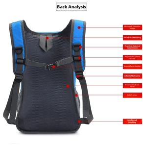 Detail of outdoor backpack featuring breathable mesh back panel and ergonomic wide straps