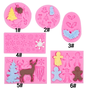 Christmas Silicone Molds Reindeer Snowflake Snowman Gingerbread Man Holly Leaf For Fondant Chocolate Cake Decoration