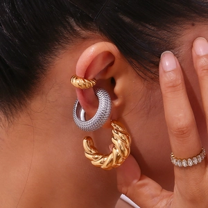 18K gold plated croissant hoop earrings and zircon ring jewelry set for women