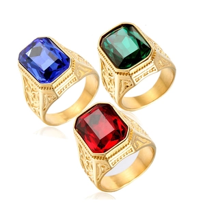 Anello Uomo Punk Retrò Pietra Preziosa Rettangolo Titanio Acciaio Inossidabile Gioiello Rock Accessorio Scena