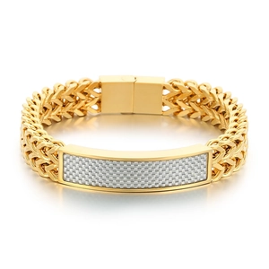 Hip hop gold braided chain bracelet with carbon fiber texture and magnetic clasp