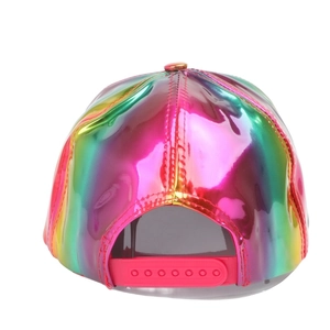 Rainbow holographic PU leather baseball cap with adjustable snapback closure back view