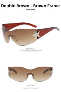 Y2K rimless star sunglasses with gradient tea lenses and silver star metal accents