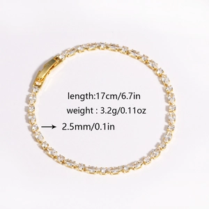 Detail view of 17cm gold marquise zircon tennis bracelet with weight and size markings