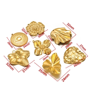 Set of 7 gold stainless steel heart leaf flower charms for jewelry making with dimensions