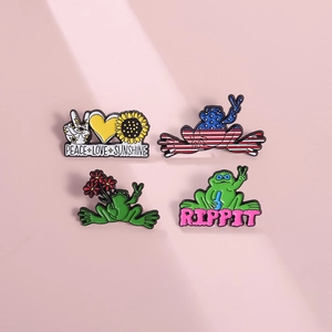 Lot de broches émaillées grenouille de la paix avec tournesol et texte Peace Love