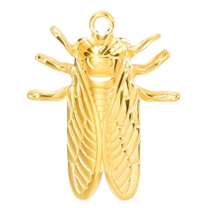 Golden cicada pendant in stainless steel featuring intricate wing details and a glossy finish