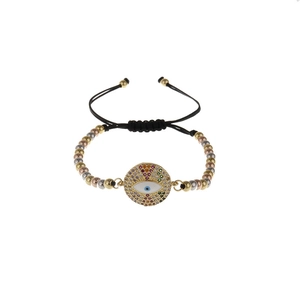 Buntes Evil-Eye-Armband mit vergoldeten Perlen und verstellbarer Kordel für Damen