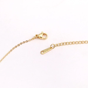 Detail of gold lobster clasp and S-STEEL extension chain on the birthday stone necklace