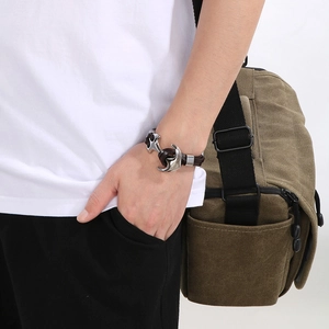 Men's retro anchor bracelet with brown braided leather strap and silver stainless steel clasp