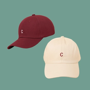 Classic embroidered letter C baseball cap in burgundy and cream white colors