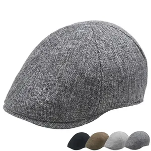 Men Flat Cap Polyester Breathable Adjustable Solid Retro British Style Ivy Hat For Outdoor Sun Protection