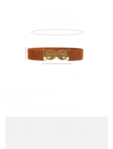 Detailed size chart for elastic waist belt with bronze crane buckle and dimensions