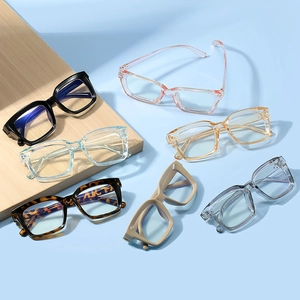 Square Frame Anti Blue Light Glasses Rivet Decoration Plastic Metal Material Clear Resin Lens Fashion Eyewear For Adult