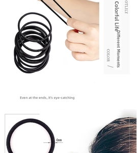 Detail shot of 4mm black elastic hair ties showing stretch durability and seamless design