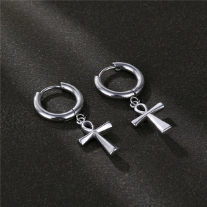 Ankh Cross Hoop Dangle Earrings 316L Stainless Steel Religious Key Of Life Gothic Punk Style Jewelry For Men Women