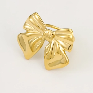 Polished 18K gold-plated stainless steel bow ring with a smooth mirror finish