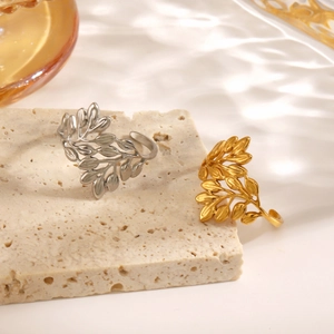 Vintage leaf rings in gold and silver finish with adjustable open band design