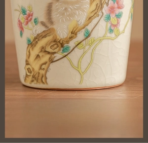 Macro shot of Ru Kiln cat tea cup with smooth unglazed bottom for table protection
