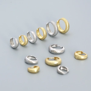 925 Sterling Silver Twisted Hoop Earrings For Women Minimalist Irregular Screw Texture Ear Buckles Gold Silver Jewelry