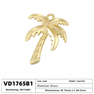 Detail of a 15x20.5mm gold palm tree pendant in brass for DIY jewelry making