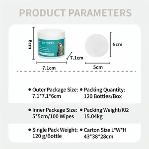 Pet eye wipes for cats and dogs featuring a 100-count canister and mild formula