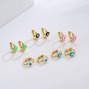 Evil Eye Huggie Earrings Copper 18K Gold Plated Colorful Enamel Zircon Lucky Jewelry Gift For Women