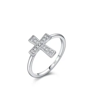 Cross Ring 925 Sterling Silver Moissanite Elegant Fashion Accessory For Women High Polish Minimalist Jewelry