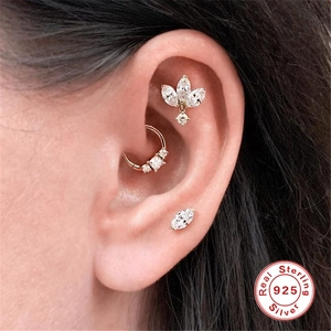 S925 sterling silver marquise crystal stud and hoop earrings set on model