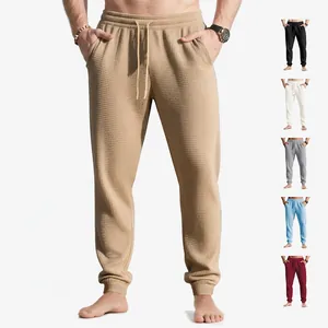 Men Waffle Knit Joggers Drawstring Elastic Waist Casual Loose Fit Sweatpants With Pockets Sporty Long Pants