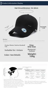 Size chart showing 9cm brim and adjustable 56-60cm circumference for cotton baseball cap
