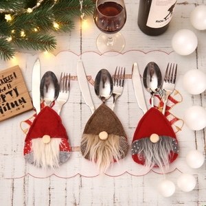 Christmas Gnome Cutlery Holders Polyester Felt Faux Fur Silverware Bags Holiday Dining Table Decoration Tomte Santa