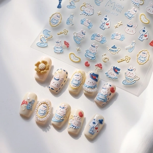 5D Relief Nail Art Stickers Self Adhesive Fairytale Bunny Cartoon Embossed Manicure Decals For DIY Nail Decoration