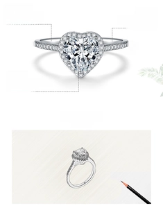 Macro detail of sterling silver heart ring with 5A grade zircon and hand-set stones