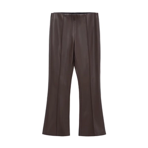 Schicke dunkelbraune Schlaghose aus Kunstleder mit hoher Taille und modischem Finish