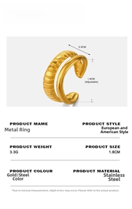 Detailed view of dual-layer stainless steel ring dimensions and 18k gold plating details